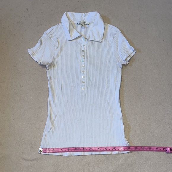 Ribbed White Short-Sleeve Banana Republic Polo Top Size XS - Picture 4 of 7